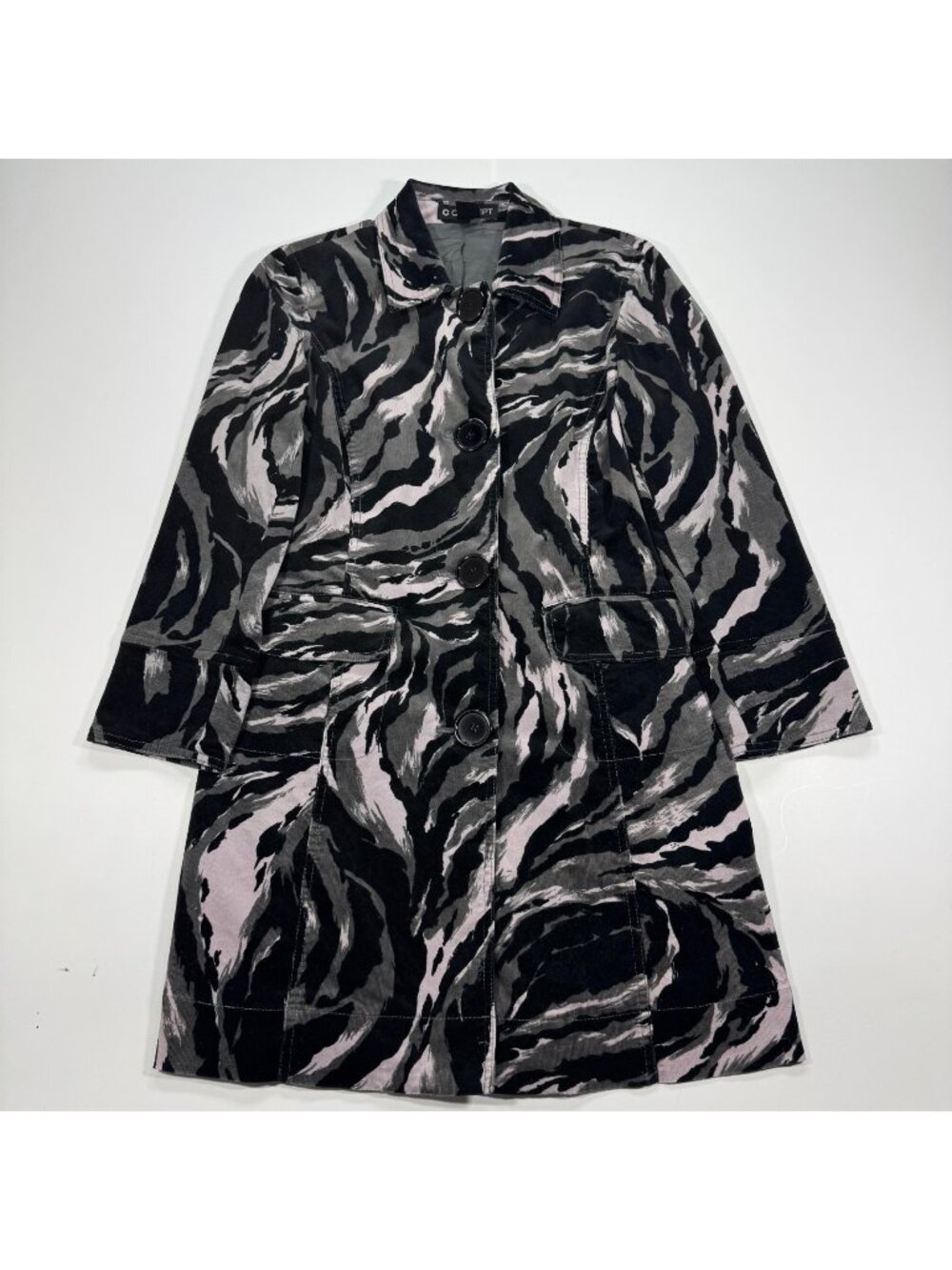 C Concept Coat Women's 4 Black Abstract Cotton Corduroy Trench Business Academia
